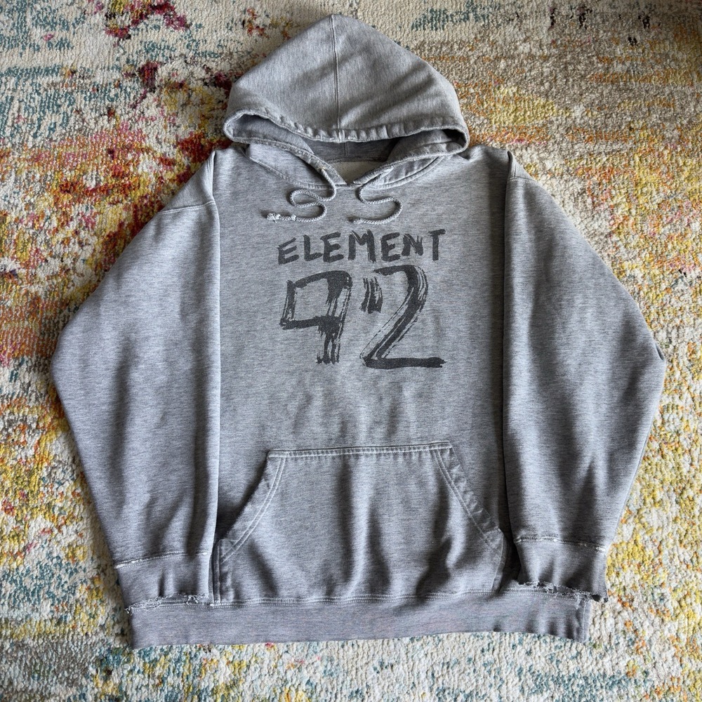 Y2K 2000s Element Skateboards 92 Graphic Hoodie Grey Distressed Streetwear